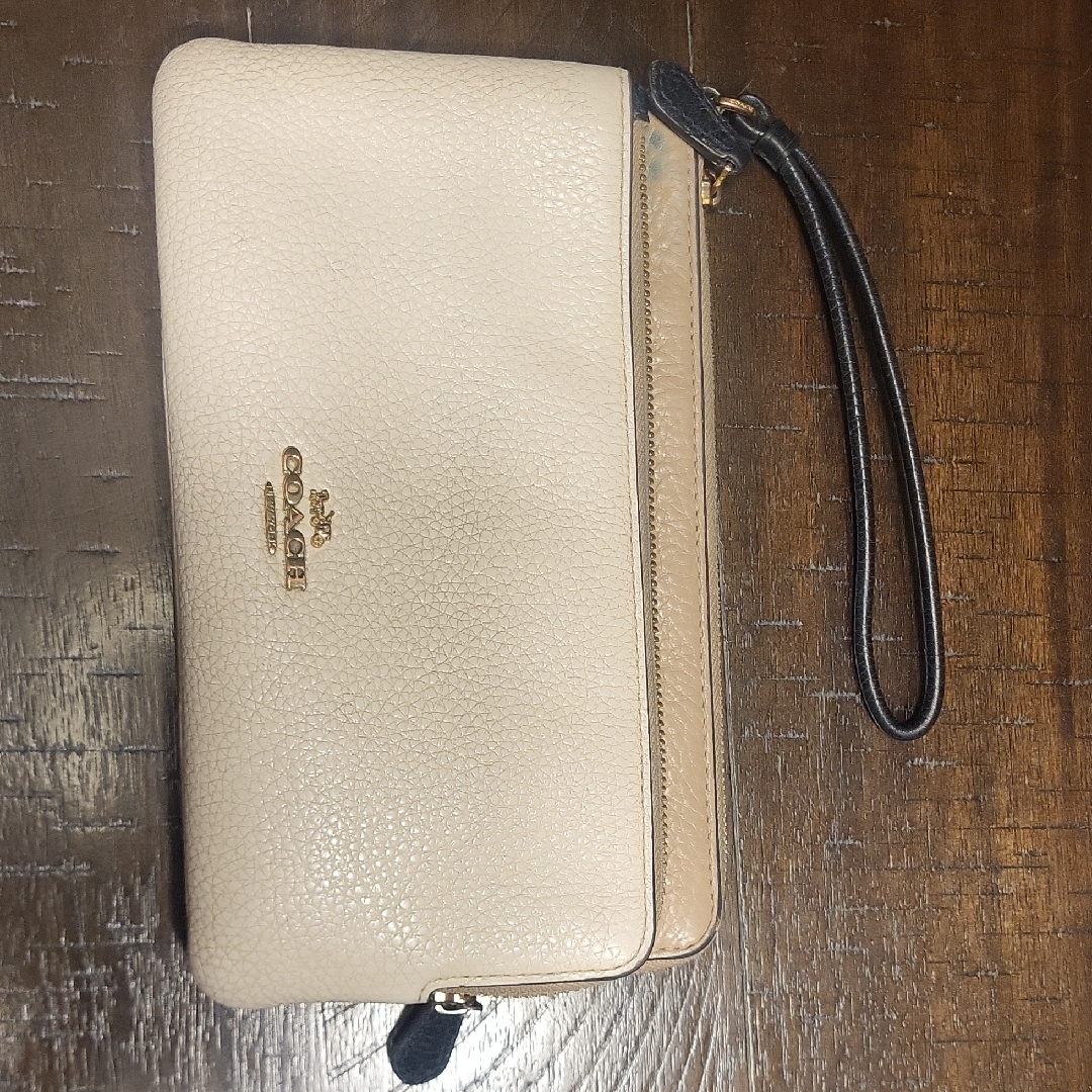 Coach Beige And Black Wristlet Clutch